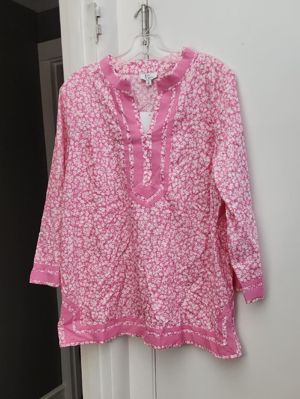 Kim Rogers Pink Floral Split-Neck Tunic